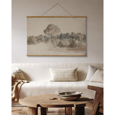 Vintage Watercolor Countryside Landscape Framed Wall Art - Neutral Rustic Farmhouse Style - Living Room, Bedroom & Farmhouse Decor