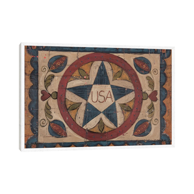 USA 1 Piece Painting on Canvas, 45.72cm H x 66.04cm W x 3.81cm D, White Floater Framed