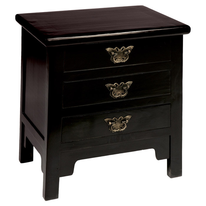 Hangzhou 54.5cm W Solid Wood Bedside Table, Black Lacquer