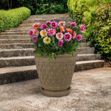 Aged Granite Look 23 In. Dia x 22 In. H Indoor/Outdoor Lattice Planter with Saucer