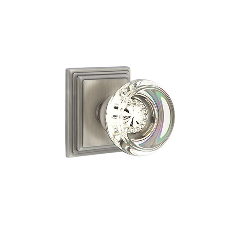Ensemble de boutons de passage Emtek avec rosette Wilshire et bouton de verre Georgetown, Étain