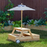 Teamson Kids Sorrento Wooden 2-In-1 Picnic Table With Sandbox & Umbrella