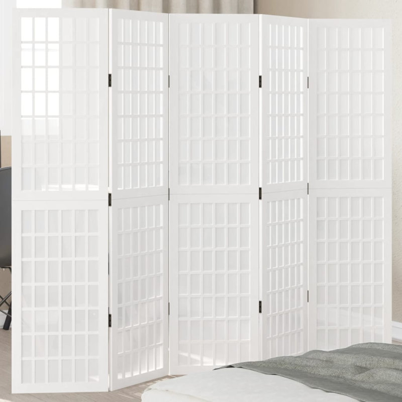 175cm W 5 - Panel Folding Room Divider, White, 160cm H x 175cm W x 0.16cm D