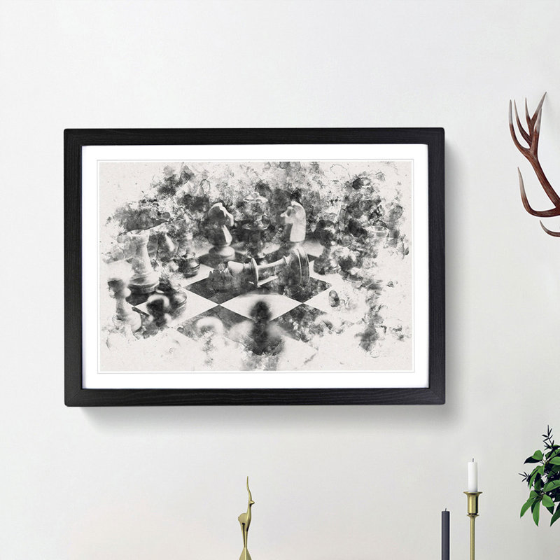 Chess Checkmate - Picture Frame Painting Print, 36cm H x 48cm W x 2cm D, Black Framed