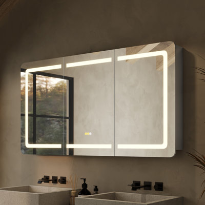 Frantzeska 6032 Recessed/Surface Mount Medicine Cabinet with Mirror, Defogger, Dimmer, Outlets & USBs and Interior Mirror