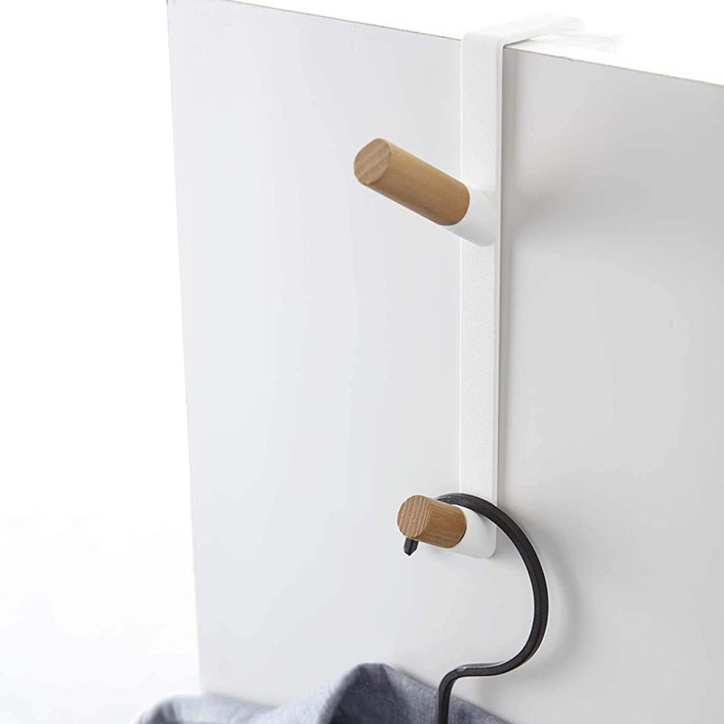 White Metal and Wood Over-the-Door Hook