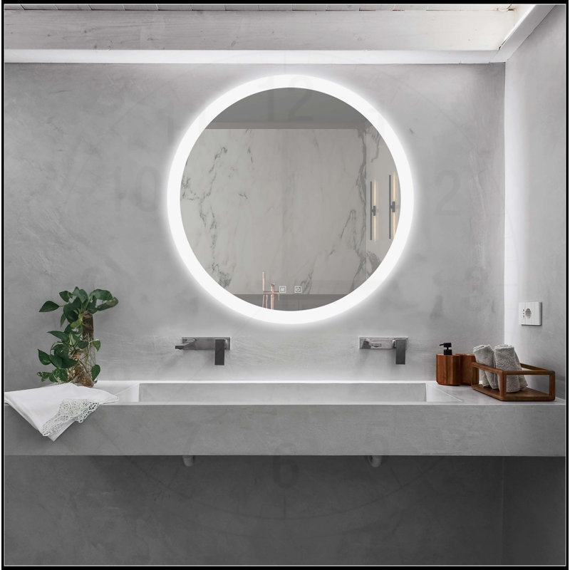 Miroir de salle de bain avec éclairage réglable et fonction antibuée
