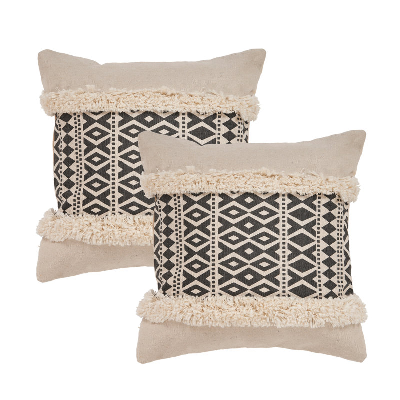 Ensemble de housse de coussin décoratif en coton noir / crème, Polyester