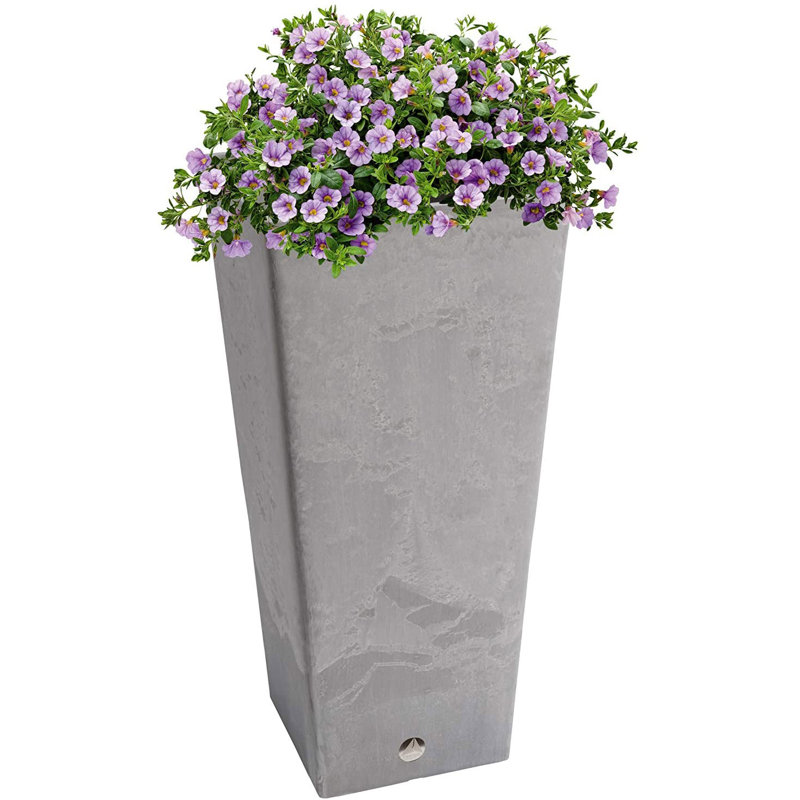 Cara Square Composite Pot Planter with Plant Shelf, Gray, 27.8" H x 12.8" W x 12.8" D