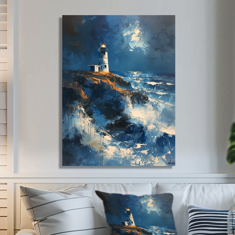 Décoration murale phare bleu orageux II - Phares, H 30 po x l 40 po, Sans cadre, métal