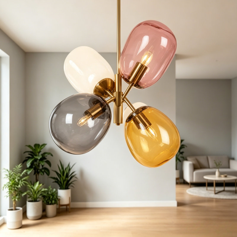 Luminaire suspendu en verre multicolore 4 lumières