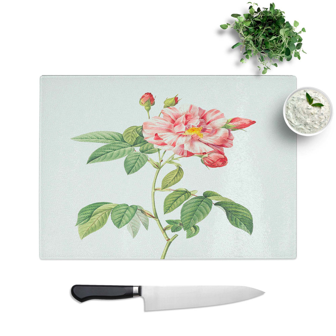 Tempered Glass French Rosebush by Pierre-Joseph Redoute Chopping Board