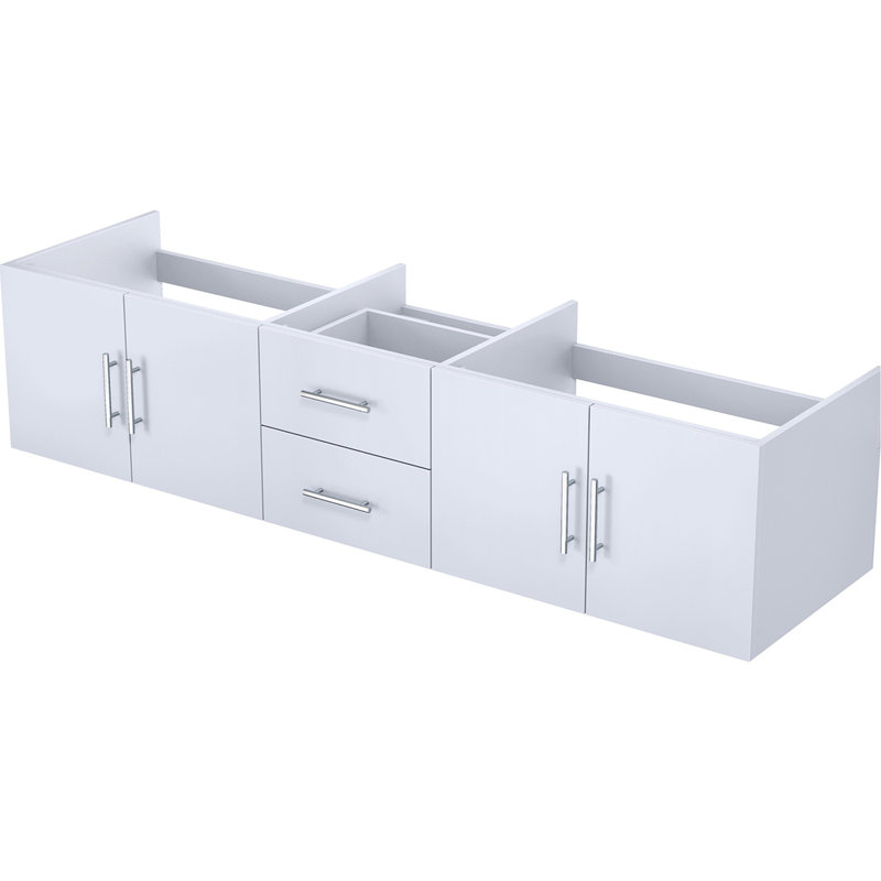 Meuble-lavabo double blanc lustré 80 po W - Deux compartiments spacieux, tiroirs, fermeture en douceur, entièrement assemblé, bois massif avec panneaux, espace de rangement et cadre de 80 po