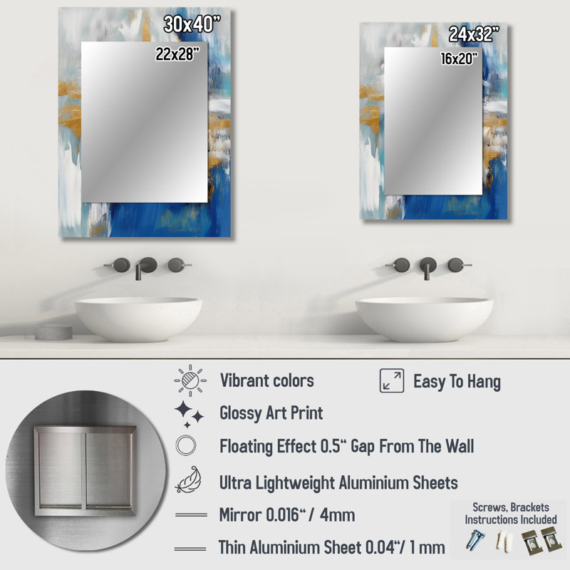 Radiant Muse Émergence IV - peinture murale abstraite, miroir doré, impression sur métal, 40 po x 30 po
