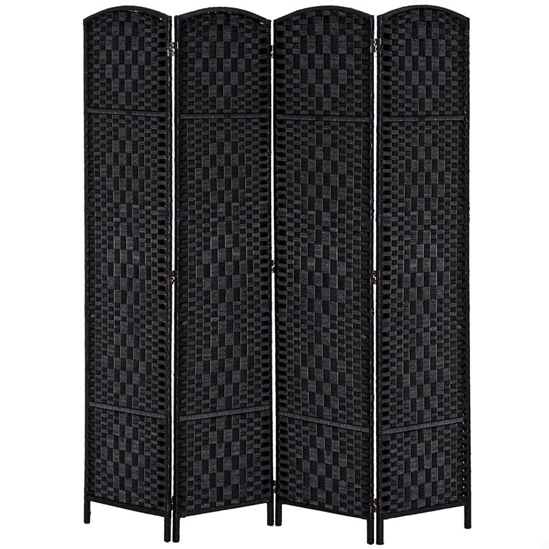 Paravent 4 panneaux Tall Wicker Weave, Noir