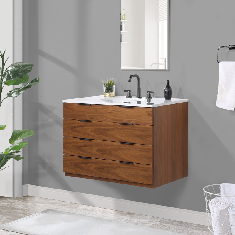 Bexley 36" Wall Mounted Single Bathroom Vanity with Quartz Top