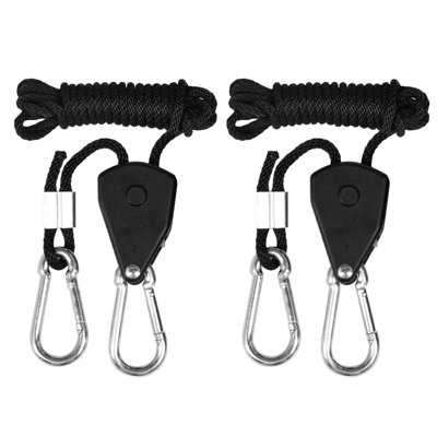 Porte-corde ajustable 1 paire de 1/8 de pouce, crochets de lumière avec engrenages en métal renforcé, capacité de poids de 8 pi et 150 lb pour la lampe, ventilateur intégré et filtres, noir