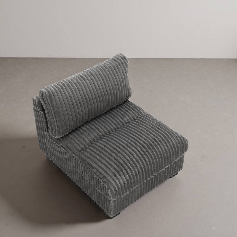 Upholstered Faux Rabbit Fur Flannel Armless Chair with Pillow Back, Single Chair Module Part For Sectional Sofa, Light Grey