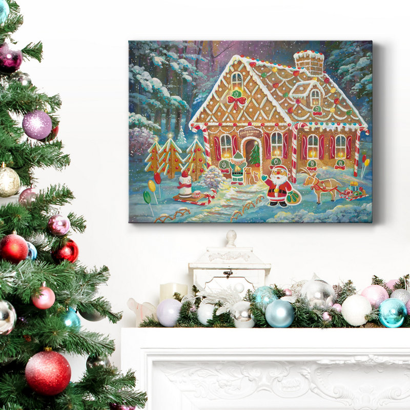 «Santa's Ginger Workshop» - Toile tendue avec châssis de qualité supérieure - Prêt à être accroché