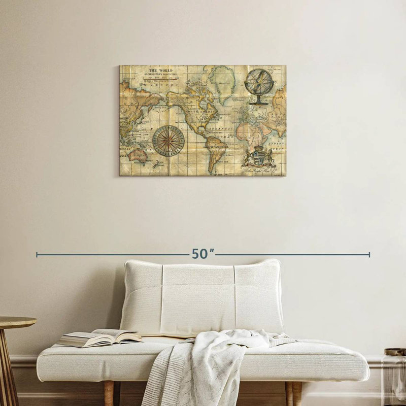 Aliaz Brown Antique World Map, 20" H x 30" W