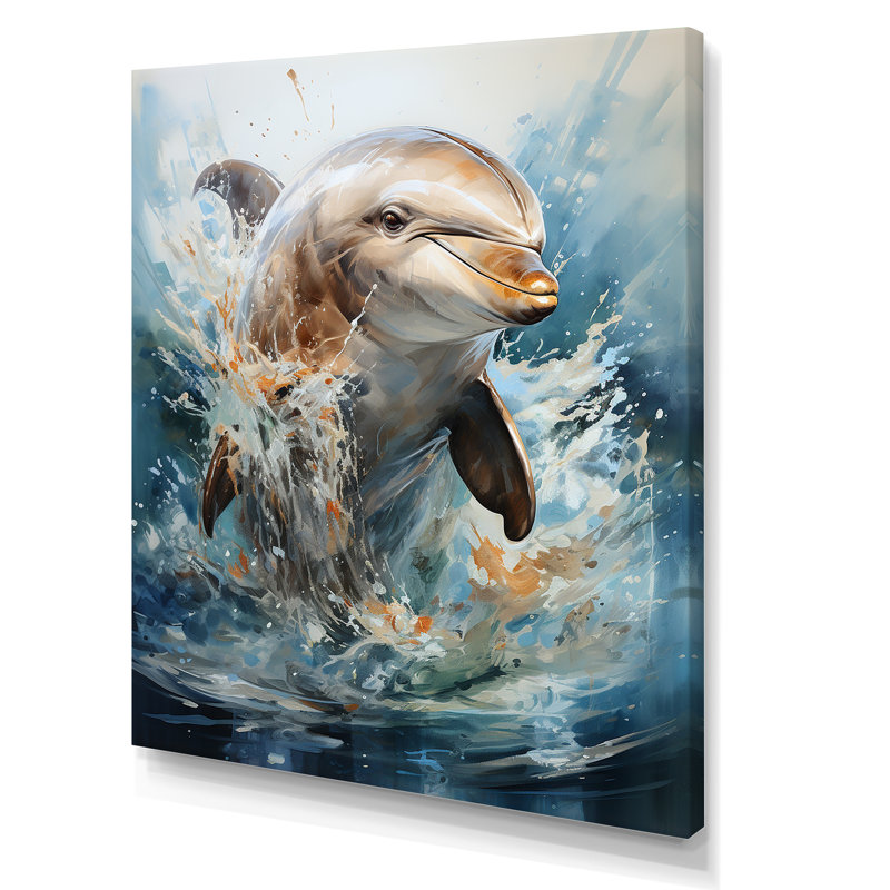 Dolphin Elegance - Art mural dauphin, H 32 po x l 24 po x P 1 po, Toile tendue