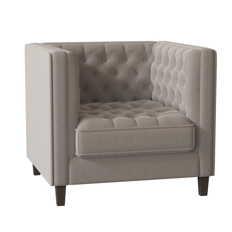 Jess Tufted Armchair, Bella Black Performance Velvet, Brown Mahogany
