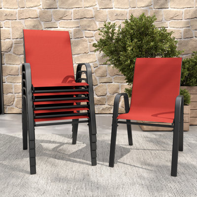 Ensemble de chaises de salle à manger d'extérieur 6 pièces, siège ergonomique large, capacité de 350 lb par chaise, structure en métal Teslin imperméable et résistante à la rouille, idéale pour la terrasse, le jardin, la salle de banquet et l'utilisation commerciale