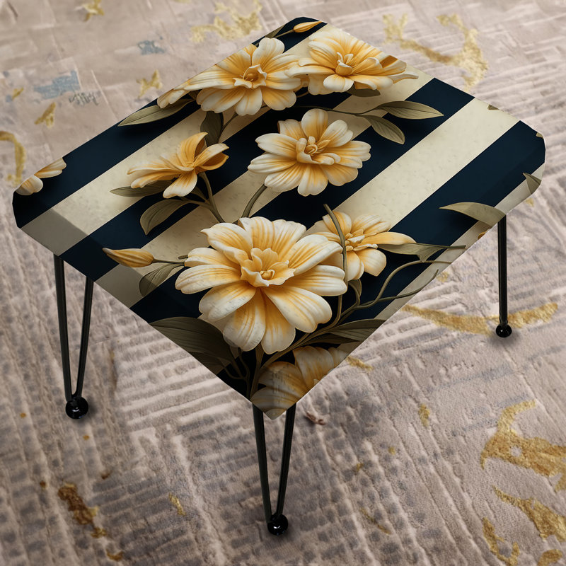 Nautical Charm Striped Floral Pattern I - Striped Rectangle Ottoman