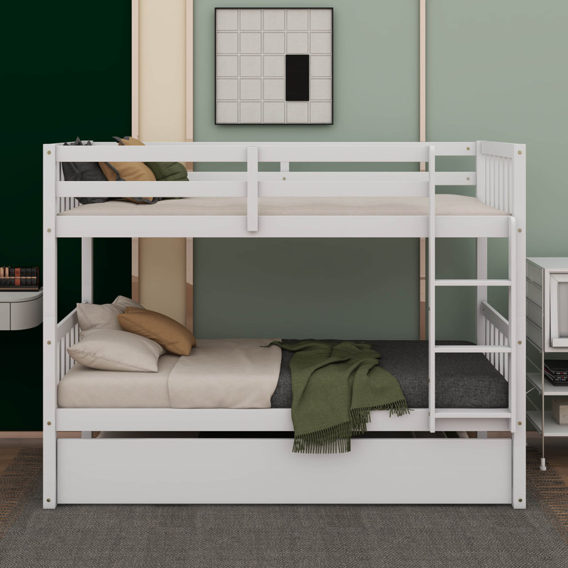 Lit superposé en bois d'hévéa avec lit gigogne extensible, transformable en deux lits séparés, Blanc