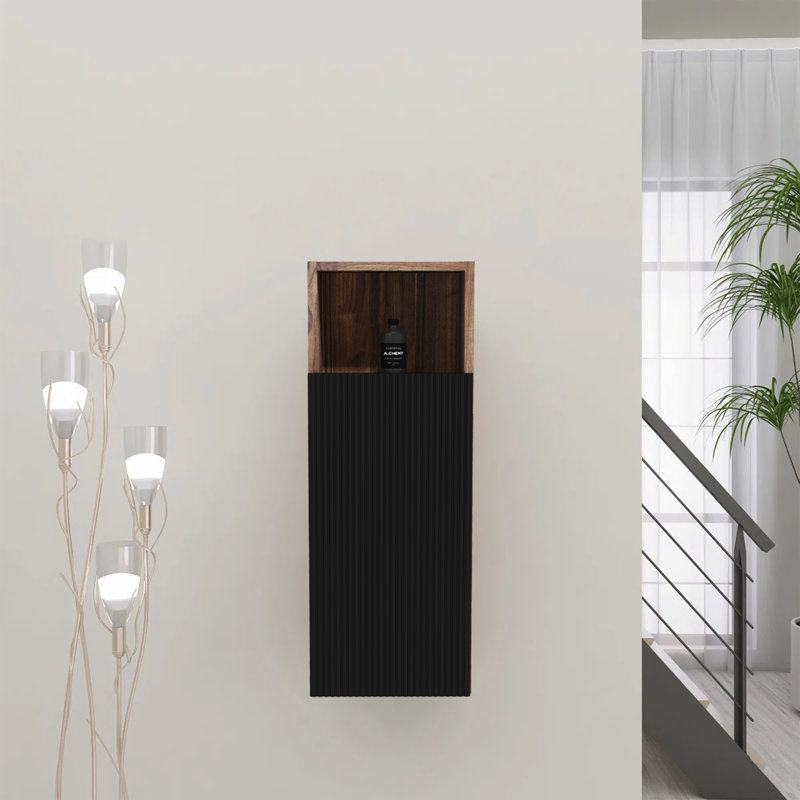 CC1014S110.309 Black & Walnut Bathroom Floating Side Cabinet, Wall-Mounted Storage Cabinet For Small Space, KD