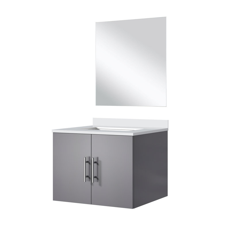 Single Bath Vanity 24 In. W X 22 In. D, Quartz Countertop And 18 In. Mirror
