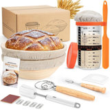 Sourdough Starter Kit, Sourdough Bread Baking Supplies, 2 9 Inch Round Banneton Bread Proofing Basket With 24 Oz Glass Jar, Sour Dough Tools With Danish Dough Whisk & Scraper