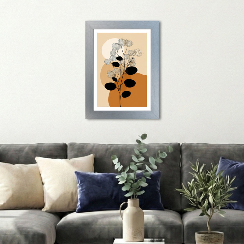 Scandinavian eucalyptus line art Wall Art - minimalist botanical Home Decor Giclee Art Print in neutral beige and terracotta with black 1 Piece Wall Art
