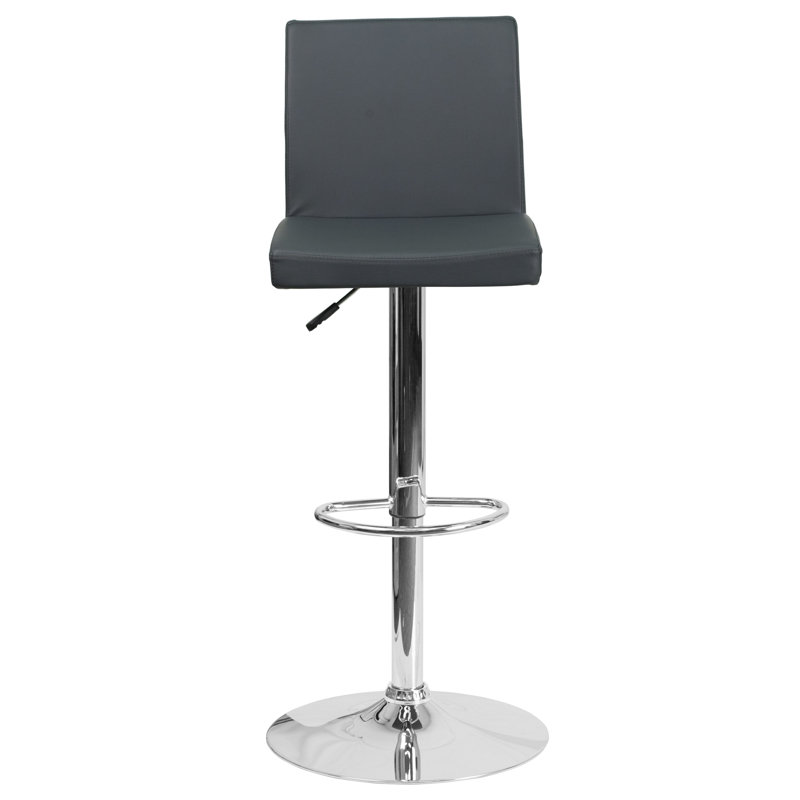 Tabouret de bar contemporain en vinyle à hauteur réglable avec dossier à panneau et base chromée Winnols, Gris