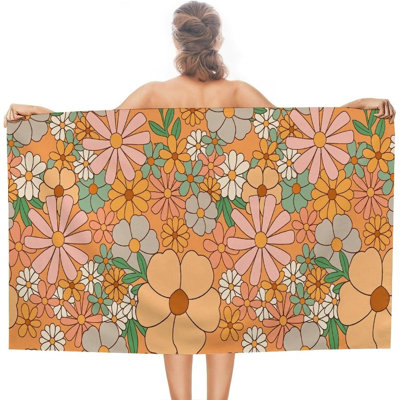 Serviette de plage fleurie blanche et verte, grande taille (81 x 160 cm), légère et antisable, pour hommes et femmes, idéale pour la piscine, la mer, le spa, l'hôtel et la maison. Dimensions : 81 x 160 cm.