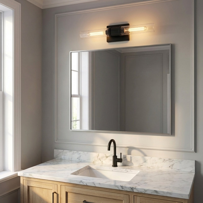 Ensemble de meuble-lavabo à deux lumières Keaton, H 20 po x l 5 po x P 3,63 po, Craquelé, Nuit noire