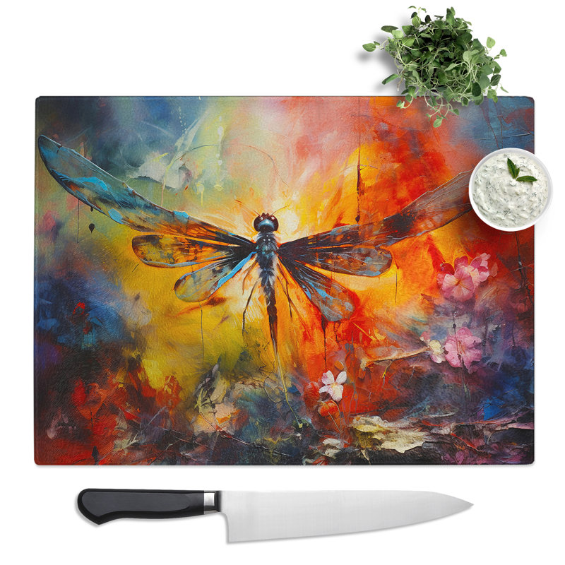 Dragonfly Action  Glass Chopping Board