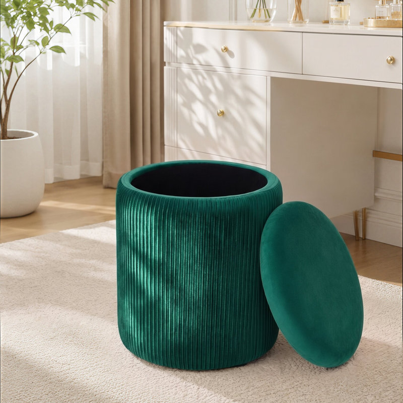 37.5cm Wide Velvet Cylinder Striped Standard Ottoman, Green