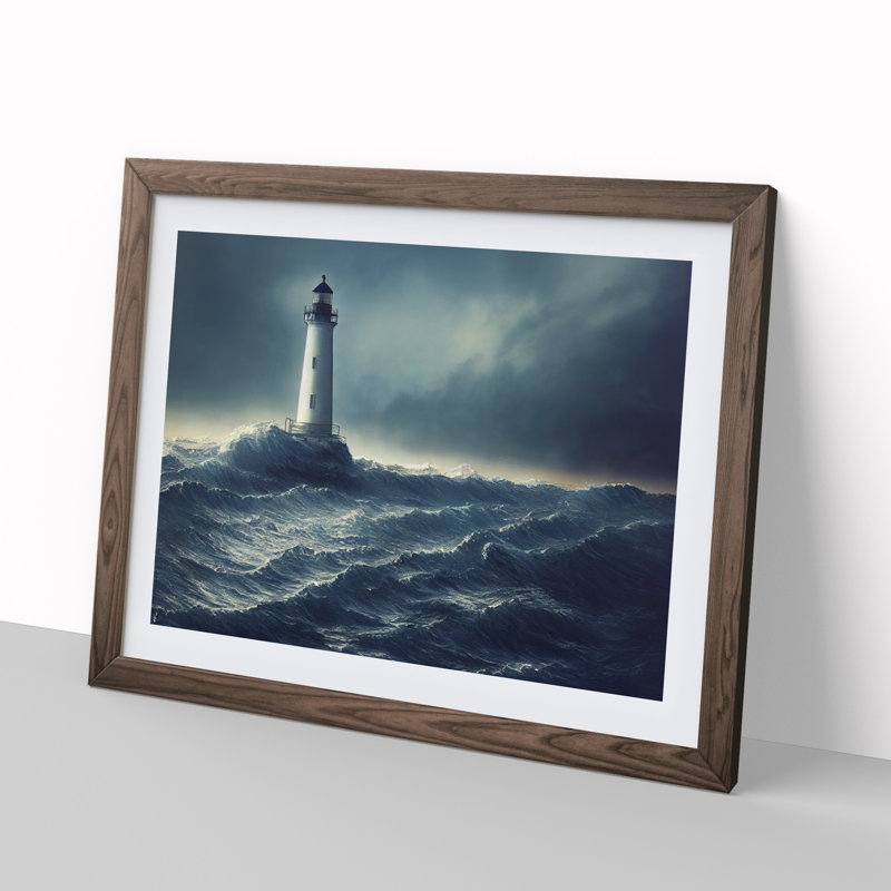 Enviable Lighthouse - Single Picture Frame Print, 46cm H x 64cm W x 2cm D, Walnut
