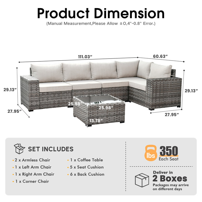 Evanna 6 - Person Modular Patio Conversation Set with Cushions, Beige