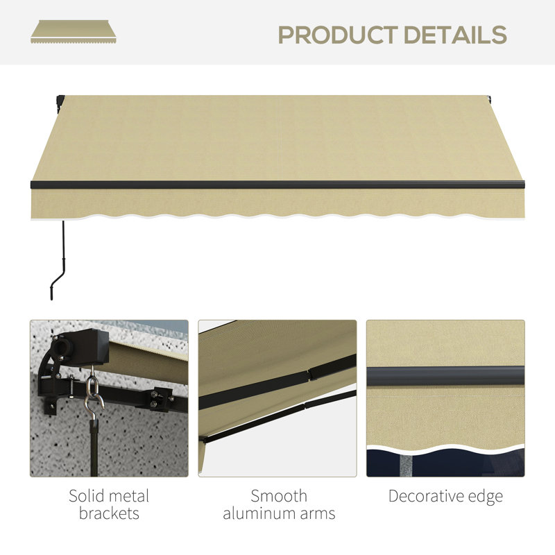 Outsunny Polyester Cover Retractable Patio Awning, Beige, Solid Color, 116.1" W x 97.2" D