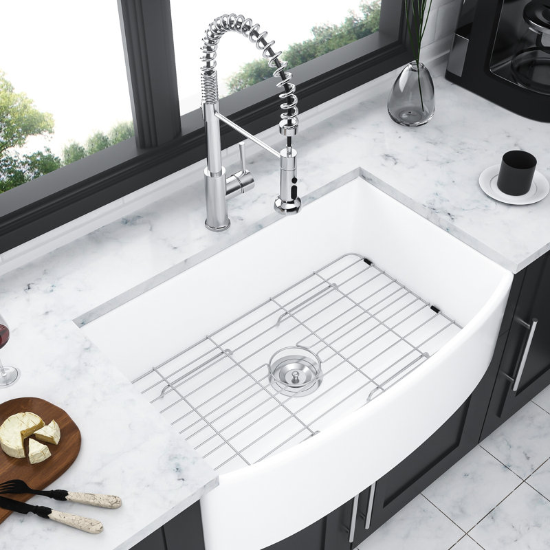Lavabo en céramique blanc 33 po - Bord arqué avec tablier simple avant confortable 33 po