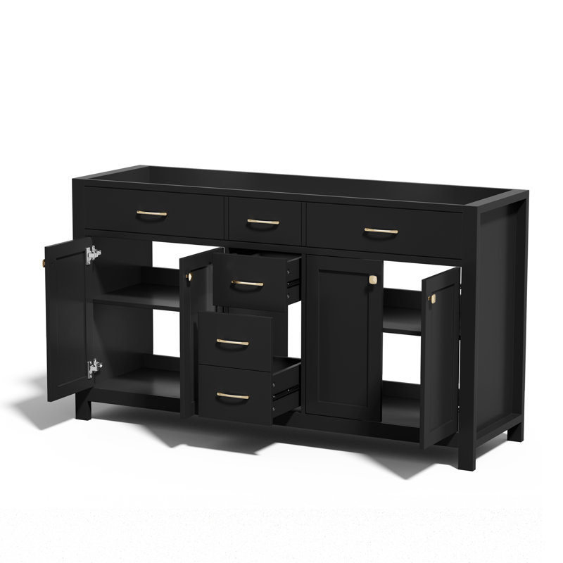 Base de meuble-lavabo double 60 po seulement, lavabo non inclus, Noir