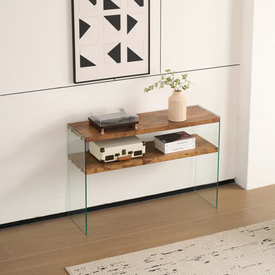 Console en MDF, grande table d'appoint, bureau en verre trempé noyer, table d'entrée