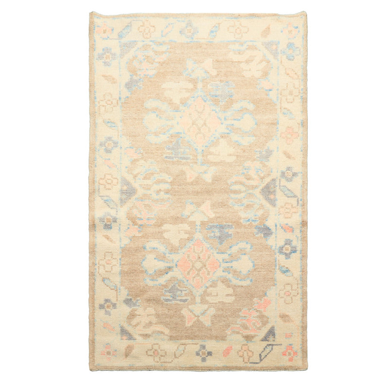 Tapis transitionnel brun clair en laine noué à la main 3x5