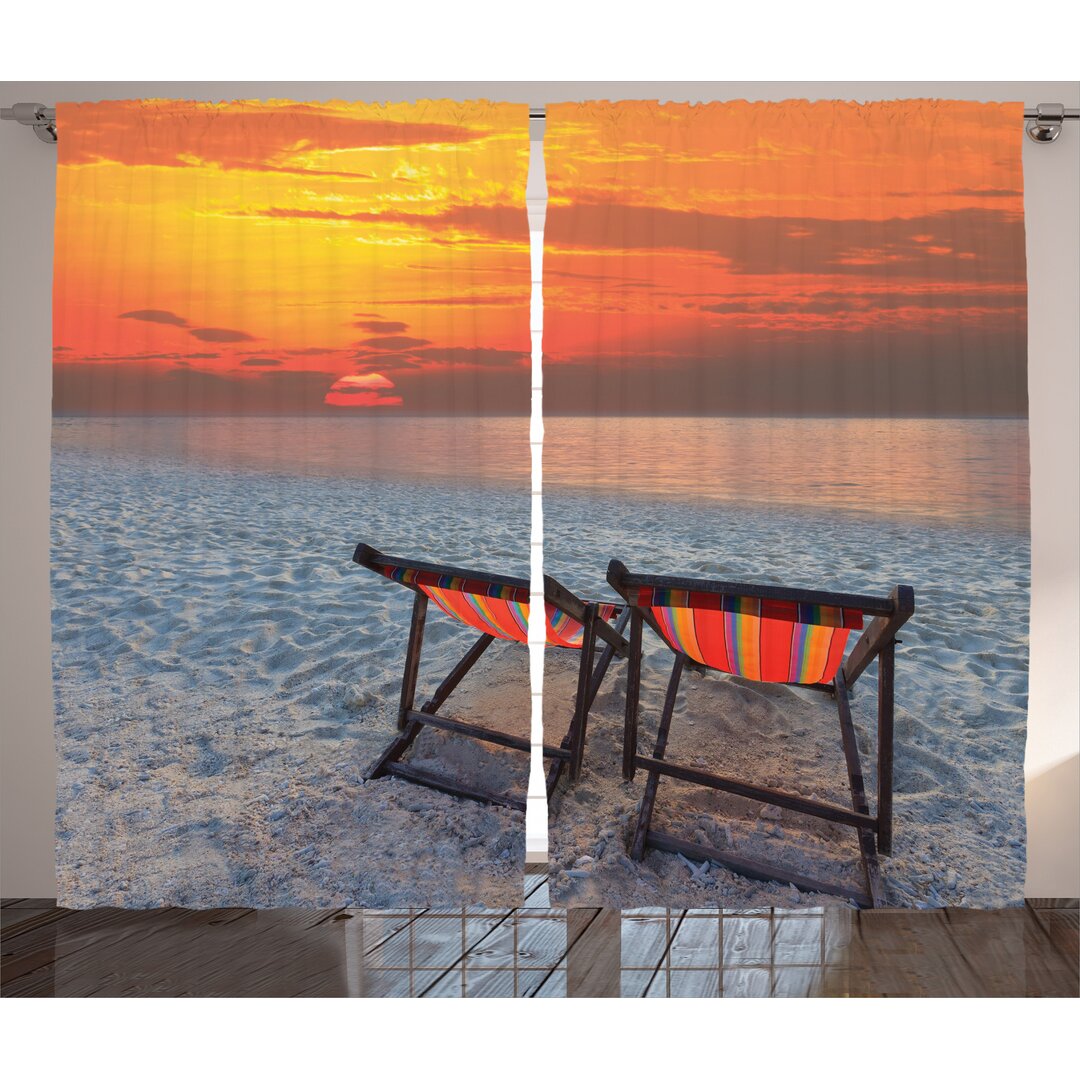 2-tlg. Vorhang-Set Couples Chairs on Sandy Beach Sky Scenery Nature Picture mit Stangendurchzug, halbtransparent