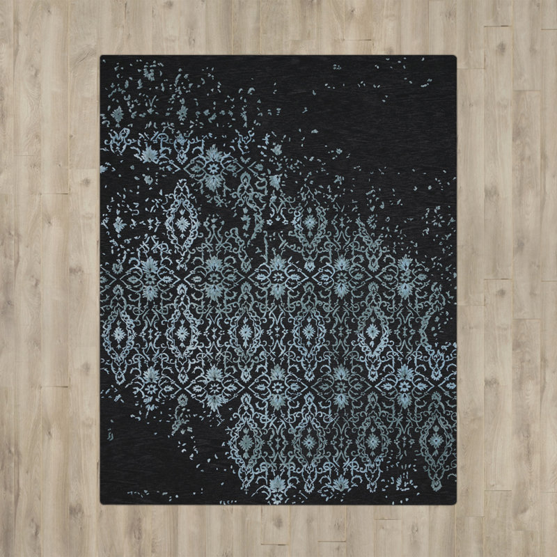 Tapis abstrait bleu / noir Lennear, 9 pi 9 po x 13 pi 9 po