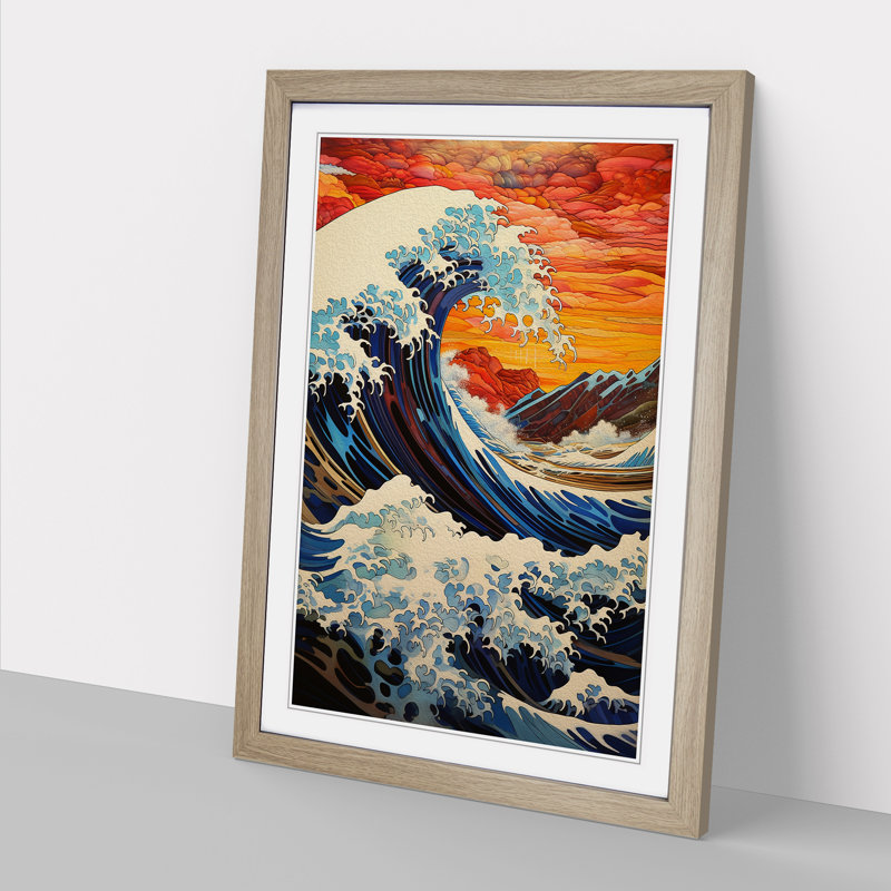Wave Japanese Contemporary Art - Framed Print, Oak Framed, 46cm H x 34cm W