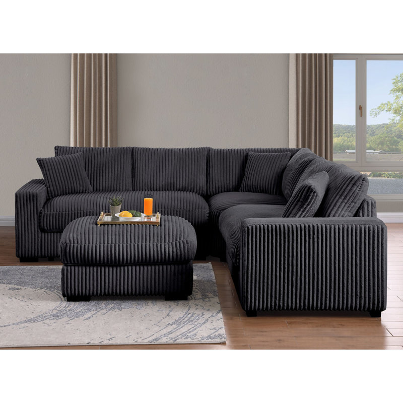 Latitude Run Shariff 4 - Piece 99'' Modular Oversized Reversible Corner Sectional, Gray Corduroy
