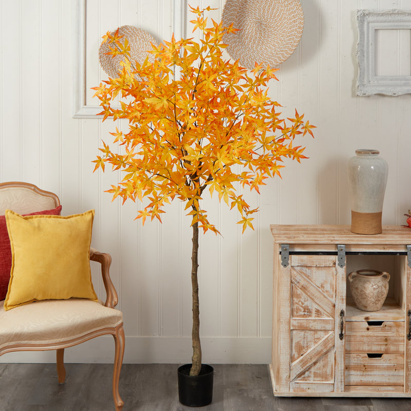 Faux Maple Tree in Pot Liner, Yellow, 72" H x 29" W x 20" D